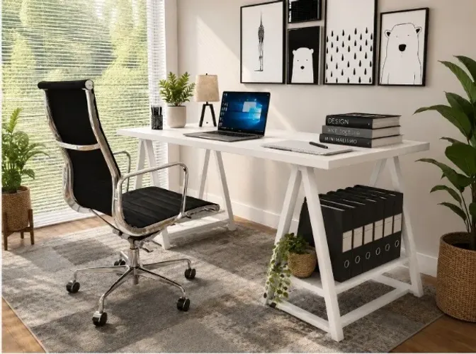 Mesa De Escritório Cavalete Deluxxe. L135cm x P60cm x A74cm