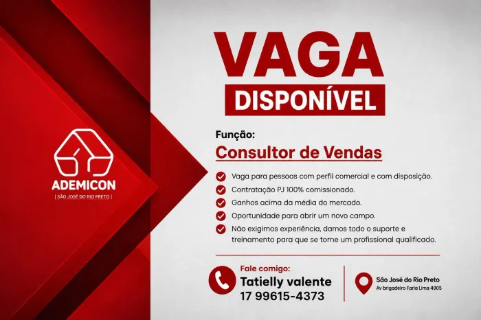 ? VAGA DISPONÍVEL | CONSULTOR DE VENDAS