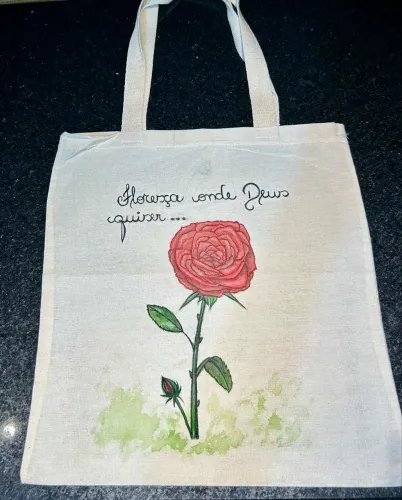 Ecobag pintada à mão modelo Rosa