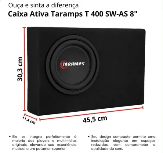Caixa De Som Ativa Slim Taramps T 400 Sw-as Subwoofer 8 Pol