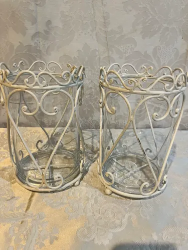 par de castiçais decorativos ou porta-velas em estilo provençal 21x13