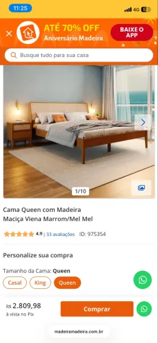 Cama de casal, madeira maciça nova