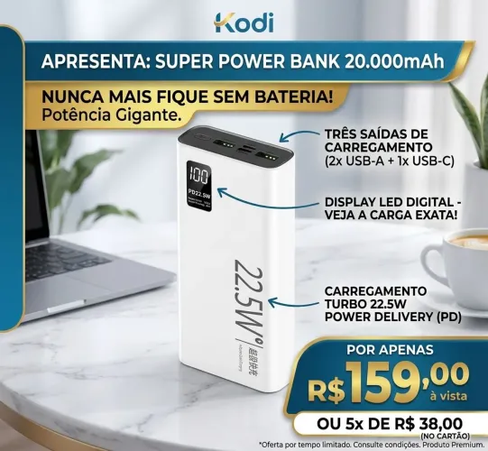 Carregador Portátil Kodi 20.000mAh