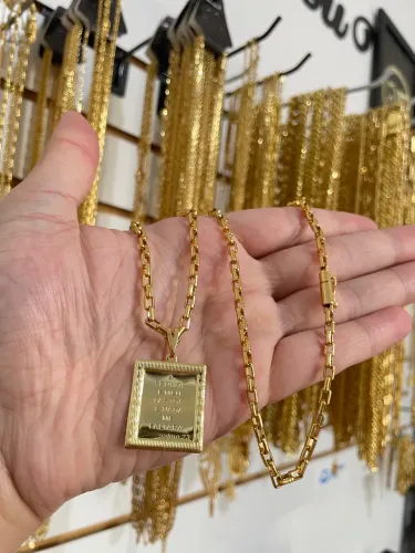 Corrente Masculina Moeda Antiga Banhada A Ouro