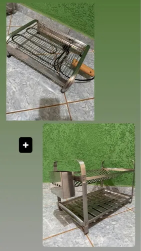 kit churrasqueira elétrica 220v + escorredor de louças em inox - todos em perfeito estado
