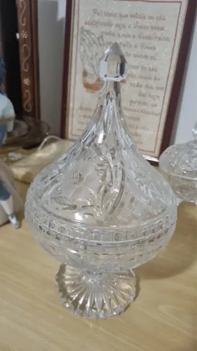 Antigo Centro De Mesa Bonbonniere Cristal Puro Floral Lapidado