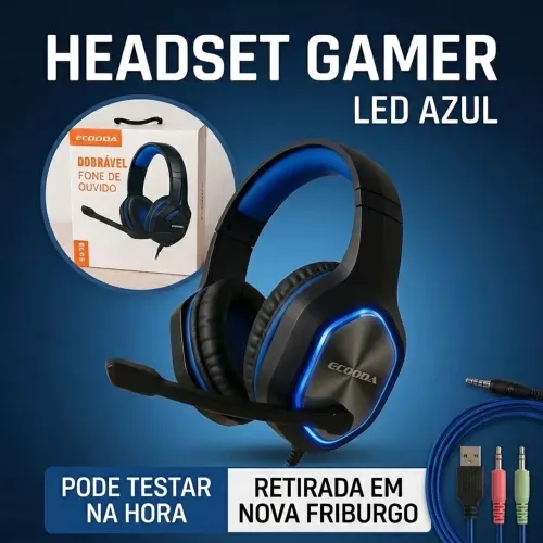 Headset Gamer com Led Azul | Estado de Novo | Na Caixa