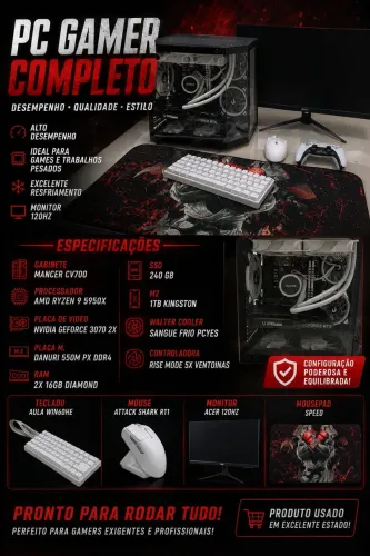 Vende-se pc Ryzen 9 5950x + Nvidia GeForce 3070 8gb. 32de RAM , m2 1tb kingston 