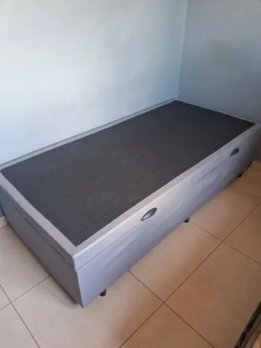 Cama Box Solteiro Baú Cinza - Ótimo Estado / Com Amplo Baú