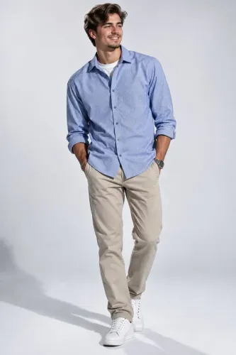 Camisa Social Calvin Klein Masculina Azul Clara Slim Fit Manga Longa - G