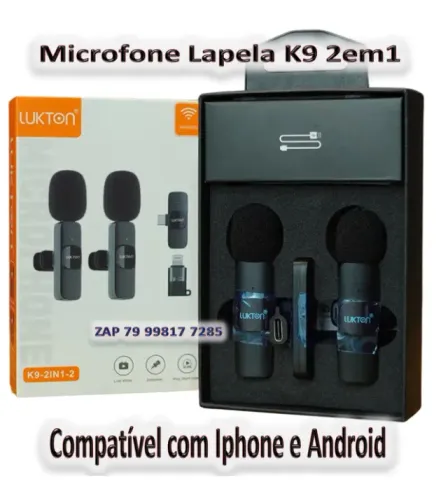 Kit Microfone Lapela Duplo Adaptador iPhone E Android 2 Em 1