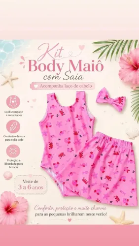 Kit Bory maiô com saia acompanha laço de cabelo