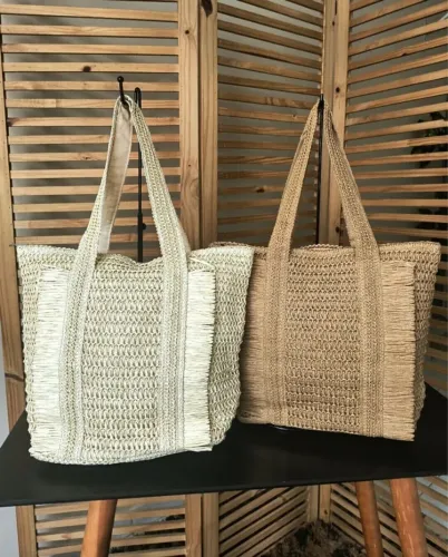 13 bolsas de palha sintética tamanho médio com franjas