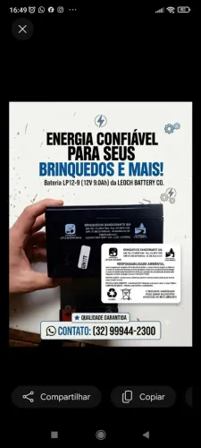 Bateria Selada VRLA 12V 9.0Ah ideal para brinquedos, cerca elétrica, nobreake, alarmes...