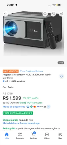 Projetor Mini Bettdow AC1073 22000lm 1080P