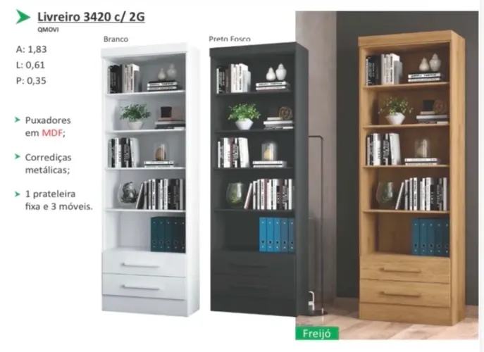 Livreiro multiuso com 2 gavetas - Promoção 