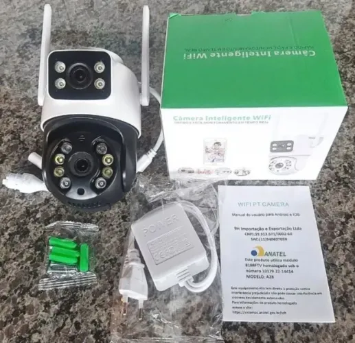 Câmera de Segurança Wifi Dupla 360 -Visão Noturna - Microfone