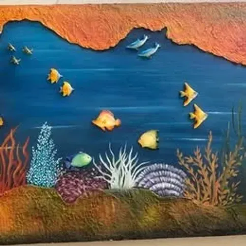 QUADRO PINTADO A MÃO - O FUNDO OCEANO