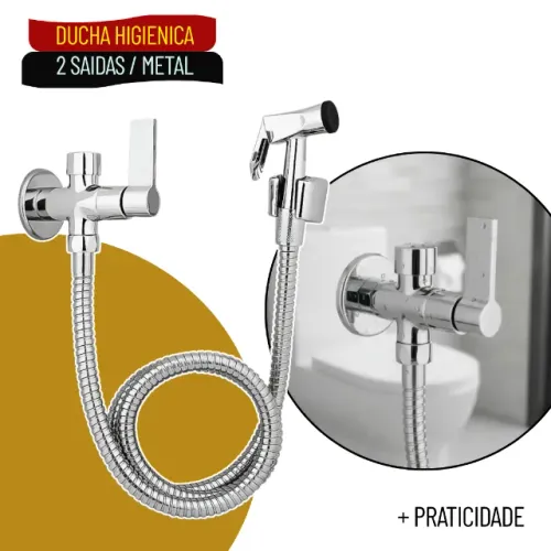 Ducha Higiênica em Metal com 2 Saídas e Mangueira Flexível 1,2m Resistente - SCS90