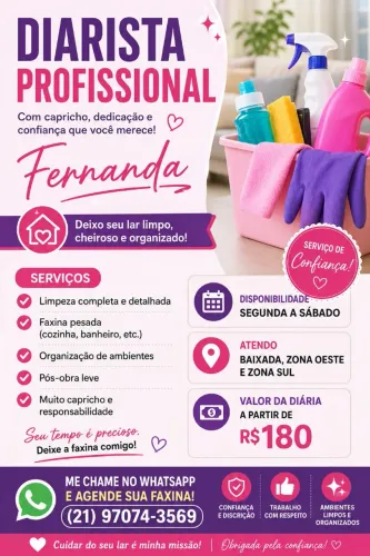 Diarista Profissional RJ | Faxina Completa e Organização.