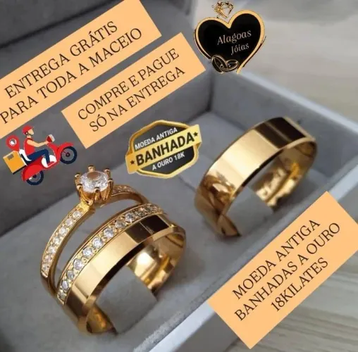 ALIANÇAS EM MOEDA ANTIGA BANHADAS A OURO 18K