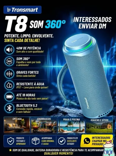 CAIXA DE SOM BLUETOOTH TRONSMART T8 (40W RMS) - COR CINZA GRAFITE