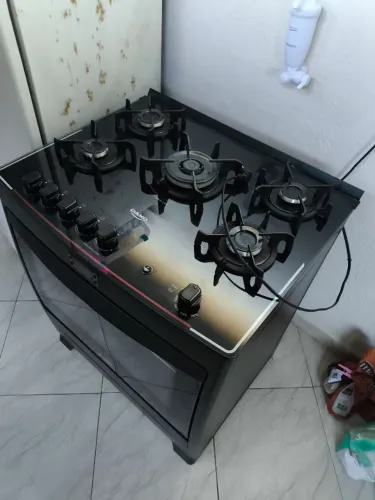 Fogão 5 Bocas Preto com Mesa de Vidro e Timer Digital Dako Supreme Black