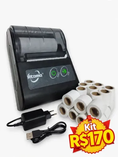 Kit Impressora Térmica Átomo + 15 Bobinas
