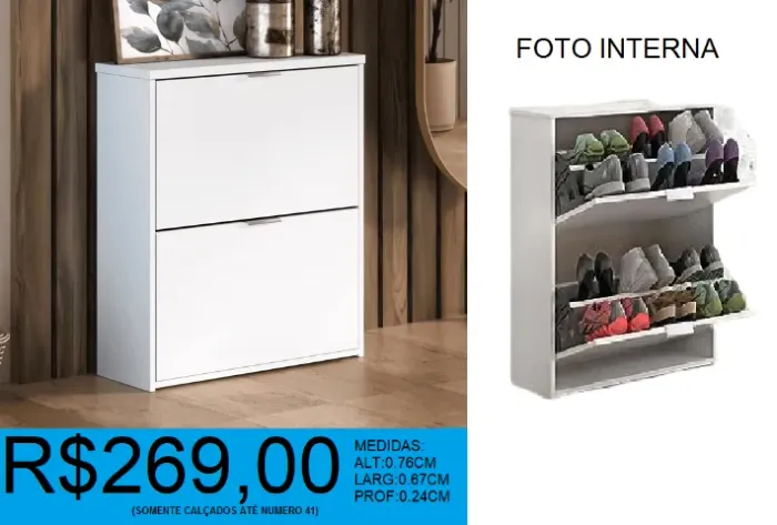 SAPATEIRA - 2 PORTAS - SAFIRA - COMPRE HOJE E RECEBA EM ATÉ 72 HORAS