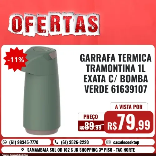 GARRAFA TERMICA TRAMONTINA 1L EXATA C/ BOMBA VERDE