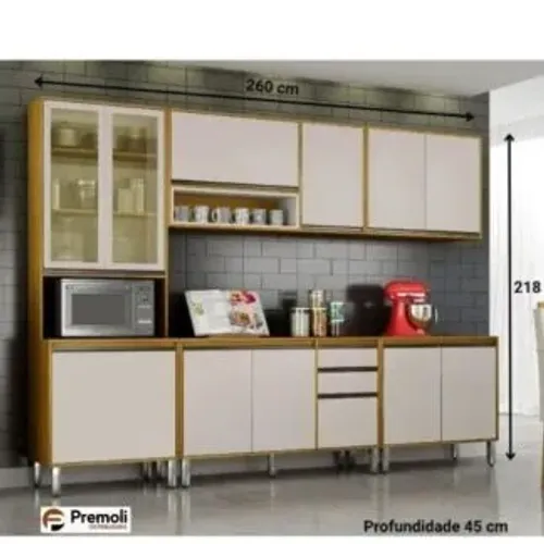 Cozinha Eduarda 5 Peças Cristaleira-C/Led Balção 1.20cm /Balção 80cm / Aéreo1.20cm /Aéreo8