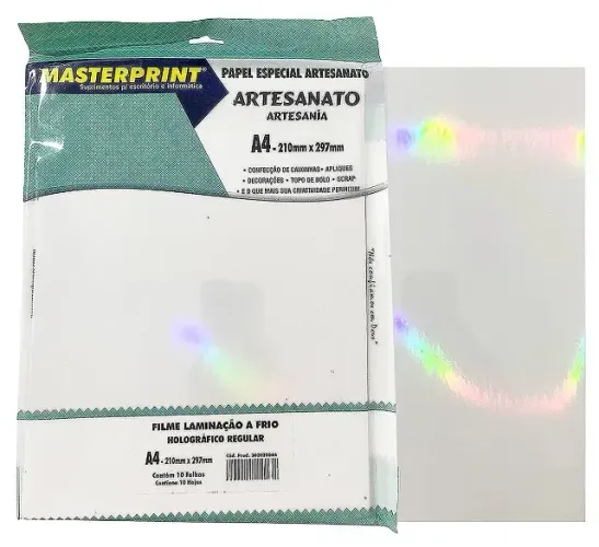 FILME LAMINAÇÃO A FRIO HOLOGRAFICO REGULAR A4 160G 10 FOLHAS MASTERPRINT