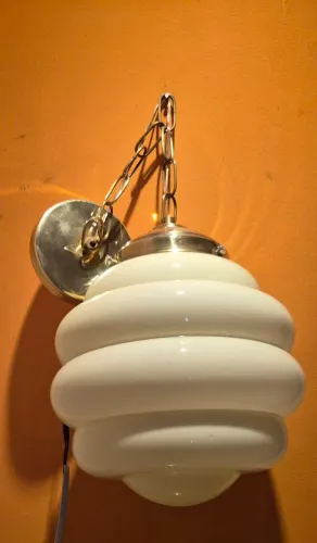 ART DECO Luminária de teto ou mesa base metal  cúpula opalina amarela clara rara