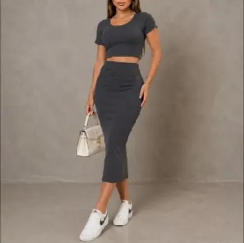 Conjunto Longo Ribana com Fenda - Moda Canelada - Estilo Blogueira