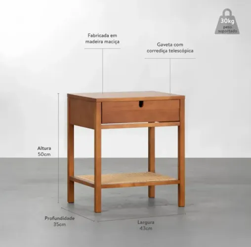 Mesa de Cabeceira Madeira de Eucalipto Maciça Abra Casa - 1 ano de uso