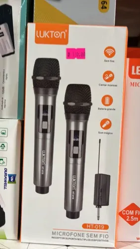 Kit 2 microfone sem fio alta qualidade recarregavel duplo karaokê