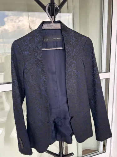 Blazer Zara Basic Jacquard Azul Marinho | Original | Tam. XS