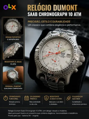 Relógio Dumont Saab Chronograph 10 ATM Original Masculino