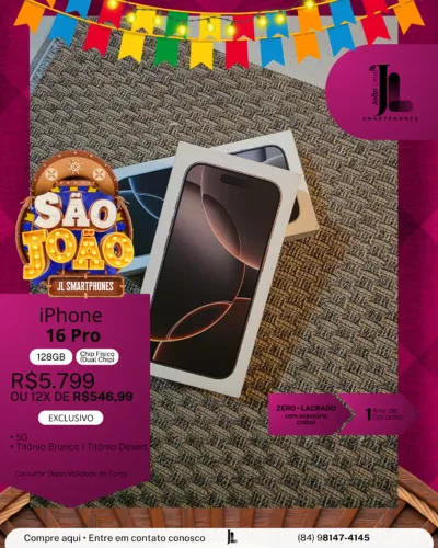 IPHONE 16 PRO, 128GB, CHIP FÍSICO (DUAL CHIP), LACRADO, EXCLUSIVO!