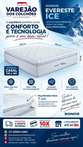 Colchão casal 34cm pilow top Everest Ice. Malha fria refrescante.