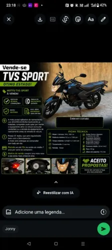 Vendo ou Troco TVS SPORT