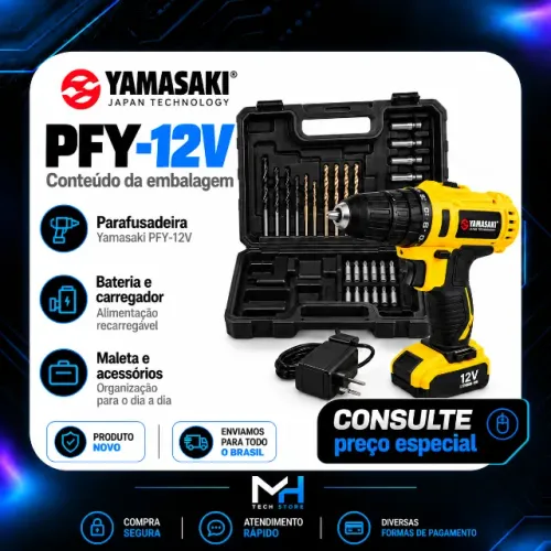 Parafusadeira Furadeira Yamasaki 12V com Kit e Maleta