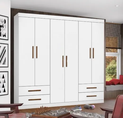 Guarda-Roupa Casal Elegance 6 Portas e 4 Gavetas Branco