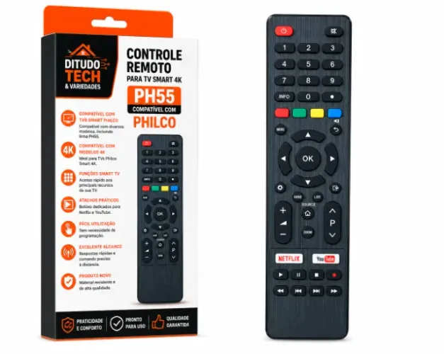 Controle Remoto Para TV Smart 4K PH55 Compatível Com Philco - Novo 