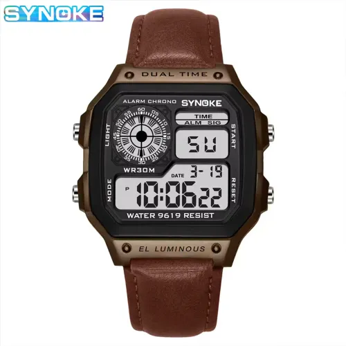 Relógio esportivo masculino SYNOKE com pulseira de couro digital