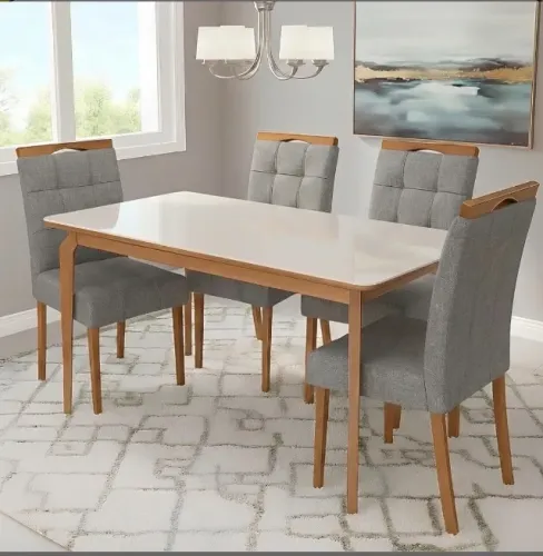 Mesa de Jantar Velmora 120 cm com 4 Cadeiras Linho Cinza Grafite - JCM Movelaria/WM Decor