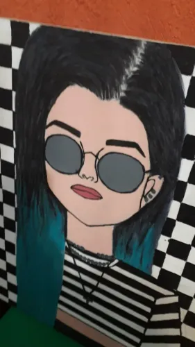 Quadro Pintado à Mão 60x50cm - Garota Gótica / Tumblr (Releitura) bem conservado