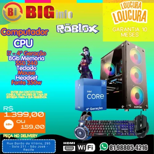 Computador Intel I7 4ª Geração Ssd 240gb 8gb Teclado Mouse e Headset Em ate 10x Fixas