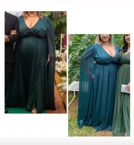 Vestido longo de festa plus size verde esmeralda