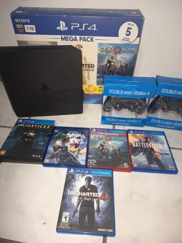 PS4 Slim 1TB Completo + 2 Controles Novos + Jogos + Acessórios